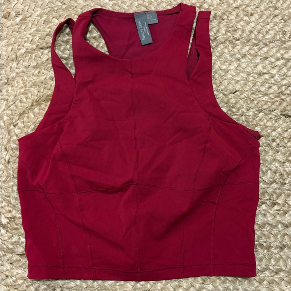 Size M, Women's Burgundy Racerback Crop Tank by Sweaty Betty.